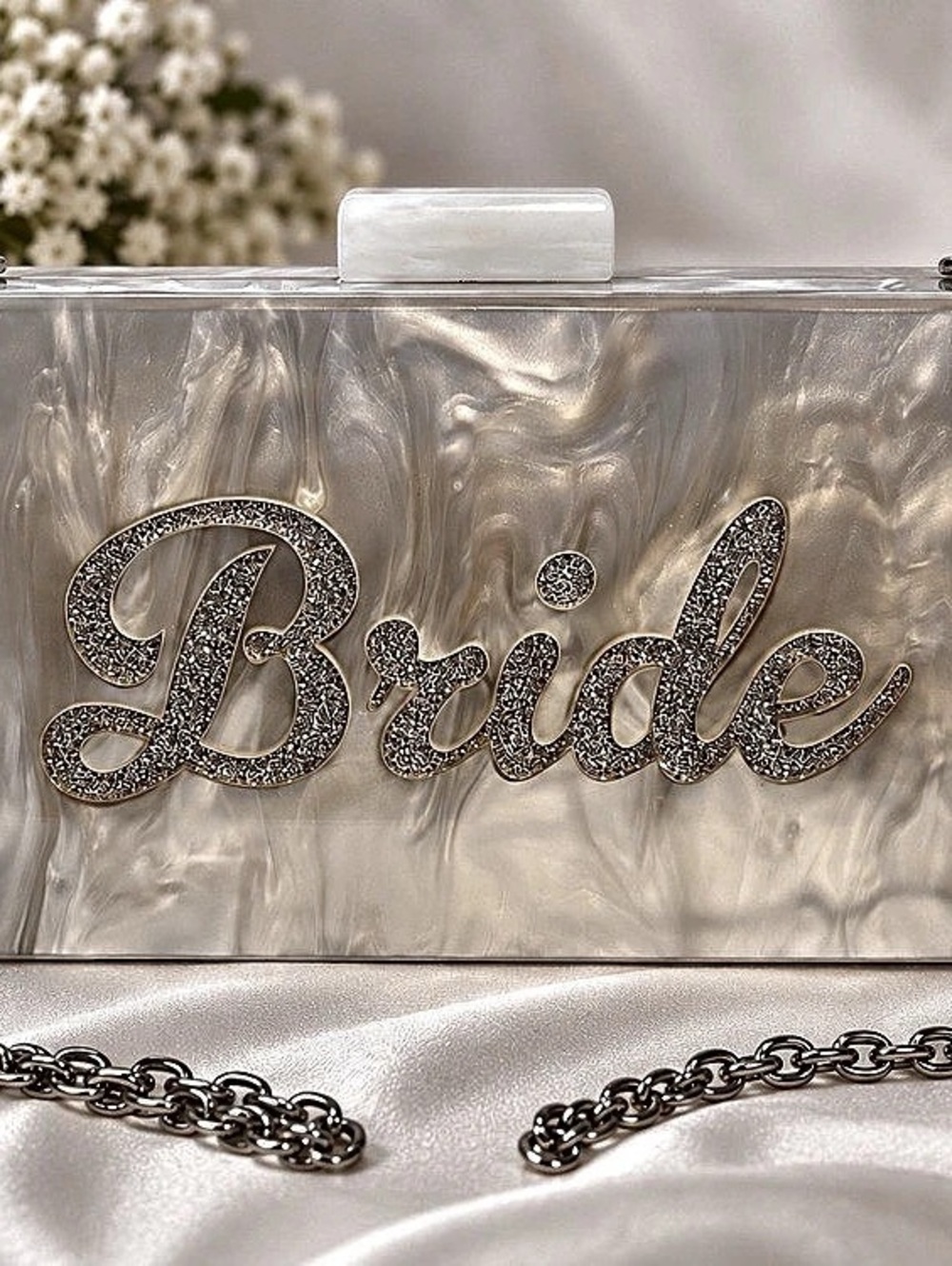 Sondra Roberts Bride Marbleized Resin Box Clutch White